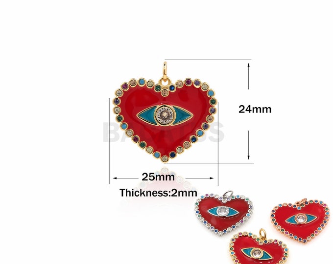 1PCS ,Eye Pendant Black Enamel Pendant Red Enamel Pendant Heart-shaped Pendant Micro-inlaid Colored Zircon 18K Gold Filling 24x25x2mm