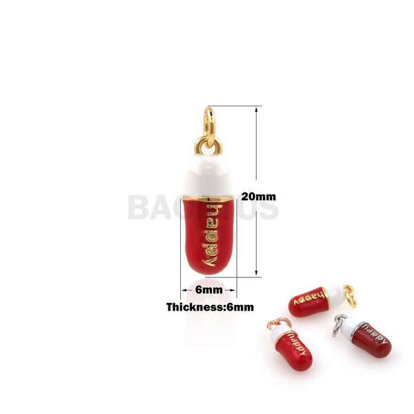 1PCS Happy Pendant Pill Necklace Ice Pill Charm Take Ice Pill Jewelry Capsule Charm DIY Jewelry Articles 18K Micro-pave 20x6x6mm