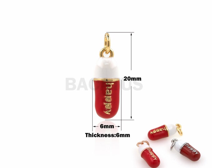 1PCS Happy Pendant Pill Necklace Ice Pill Charm Take Ice Pill Jewelry Capsule Charm DIY Jewelry Articles 18K Micro-pave 20x6x6mm