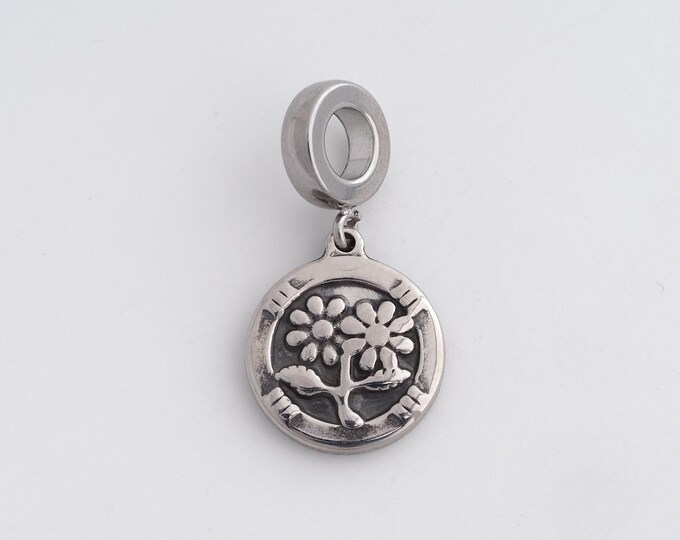 Stainless Steel Flower Pendant,Round Charms,Flower Charm Bracelet Necklace for DIY Jewelry Making Supply,29x15.2x2.2mm