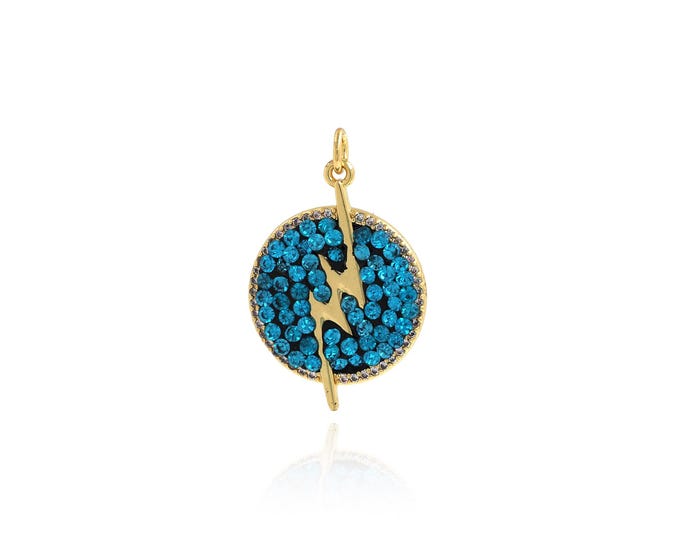 Lightning Pendant,18K Gold Filled Round Necklace, Micropavé CZ Lightning Pendant, DIY jewelry Making Accessories,30.8x19.5x3.5mm