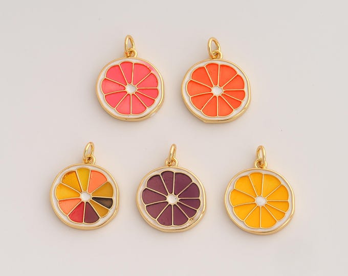 18K Gold Filled Lemon Charm,Dainty Enamel Fruit Pendant,Lemon Pendant ,DIY Jewelry Supplies,20.5x16x2.3mm