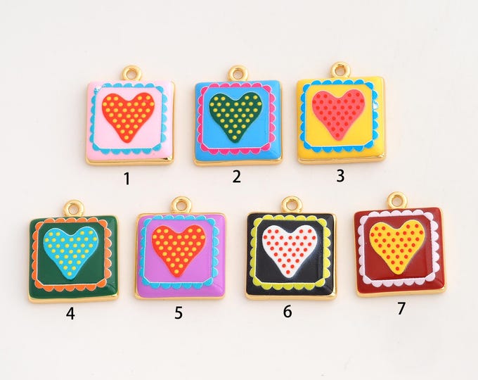 18K Gold Filled Heart Pendant,Enamel Love Charms,Heart Charm DIY Jewelry Making Supply,22.3x18.7x3.5mm