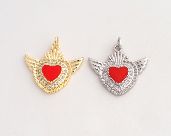 18K Gold Filled Heart Charm,Dainty Enamel Love Pendant,CZ Heart Pendant ,DIY Jewelry Supplies,24.7x23.3x3.3mm