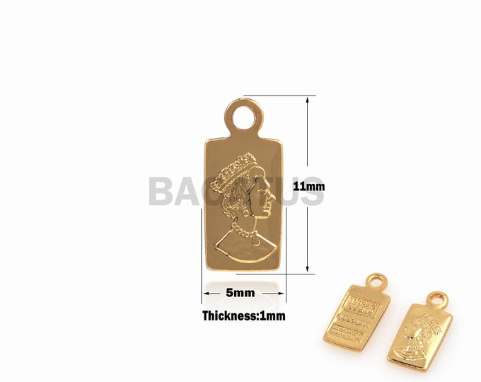 1PCS Elizabeth Pendant Rectangular Queen Pendant, Exquisite Gold Necklace, Vintage Style, Rectangular Gold Bar, Elizabeth II Coin 11x5x1mm