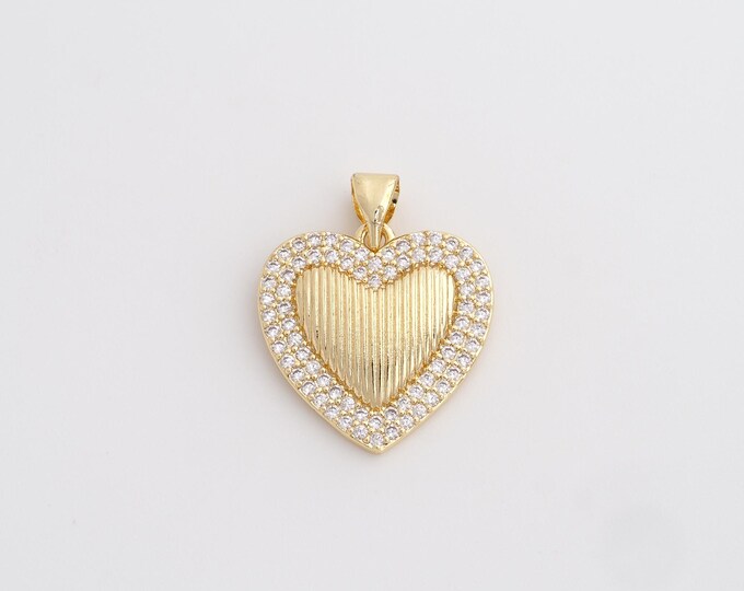 18K Gold Filled Heart Charm, Micropavé CZ Love Pendant,Heart Necklace Charm, DIY Jewelry Supplies, 23.5x18.7x3.4mm