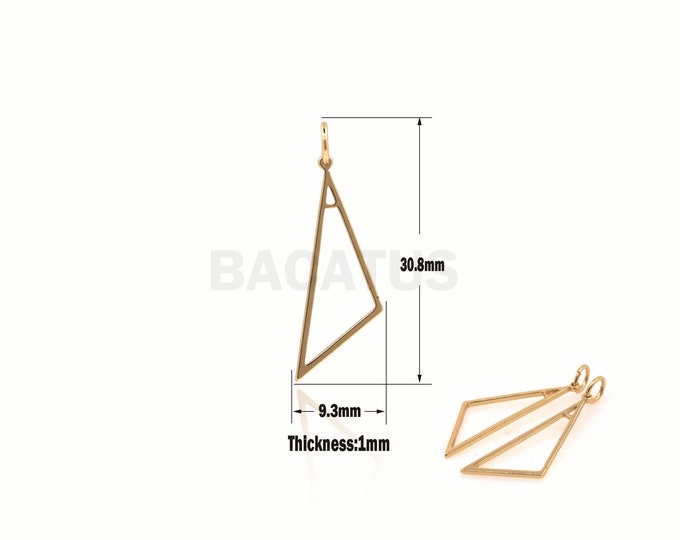 1pcs 18K Gold-Plated Triangle Necklace, Gold Triangle Pendant, Metal Triangle Necklace, Geometric Earrings Found 30.8x9.3x1mm