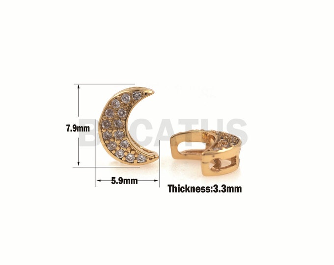 1PCS CZ Moon Spacer Beads, Moon Charm, Metal Moon Spacer Beads, Moon Pendant, Suitable For Jewelry Making 7.9x5.9x3.3mmm