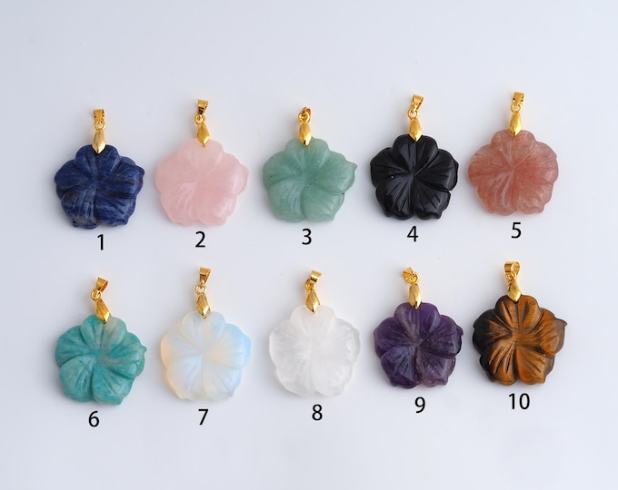 Carved Flower Gemstone Pendant,Natural Stone Charms,Carved Crystals Gemstone Charm DIY Jewelry Making Supply,38.4x25.5x6.6mm
