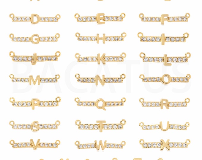 26 Letters Pendant, Bar Necklace, 18K Gold Filled Initial Pendant, Micropavé CZ Alphabet Charm, DIY Jewelry Supplies, 26x5.4x2.5mm