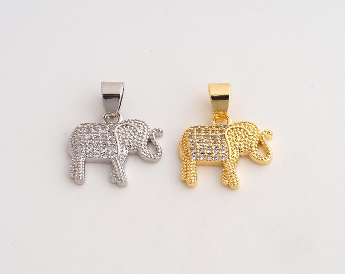 18K Gold Filled Elephant Charm,Dainty Animal Pendant,CZ Elephant Pendant ,DIY Jewelry Supplies,20x16.5x3.3mm