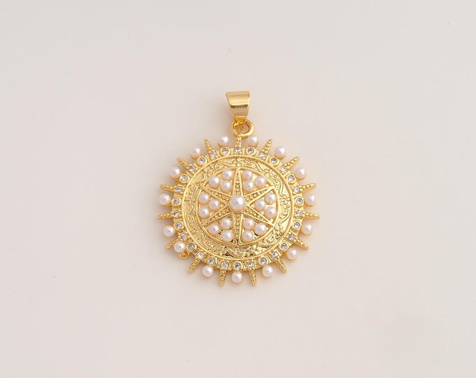 18K Gold Filled Sun Charm,Dainty Celestial Pendant,CZ Sunburst Pendant ,DIY Jewelry Supplies,32x24.7x4.6mm