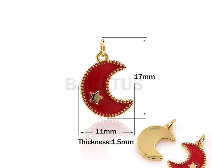1PCS Star Pendant Red Oil Dropping Crescent Jewelry Enamel Crescent Necklace DIY Jewelry Making 18K Gold Filling 17x11x1.5mm