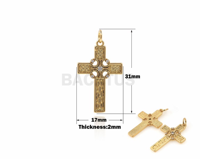 1PCS Christian Jewelry Cubic Zirconia Cross Pendant Suitable for Bracelet Necklace Jewelry Making Supplies Cross Charm 31x17x2mm