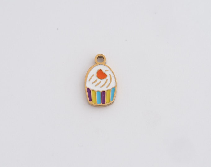 Stainless Steel Cake Pendant,Enamel Charms,Cake Charm Bracelet Necklace for DIY Jewelry Making Supply,12.3x7.4x1.5mm