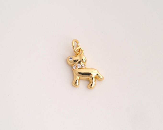 18K Gold Filled Dog Charm,Dainty Animal Pendant,CZ Dog Pendant ,DIY Jewelry Supplies,17.2x13.5x3.3mm