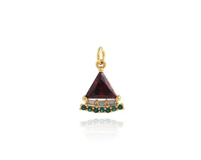 Watermelon Pendant,18K Gold Filled Fruit Necklace, Micropavé CZ Watermelon Pendant, DIY jewelry Making Accessories,18.3x12.4x4mm