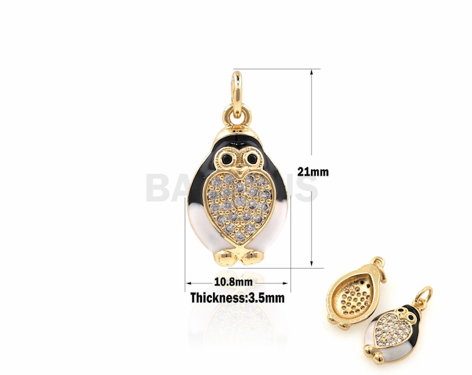 1PCS Penguin Pendant Animal Jewelry Micro-Inlaid Zircon Enamel Charm Suitable For Bracelets Necklaces Jewelry Making Supplies 21x10.8x3.5mm