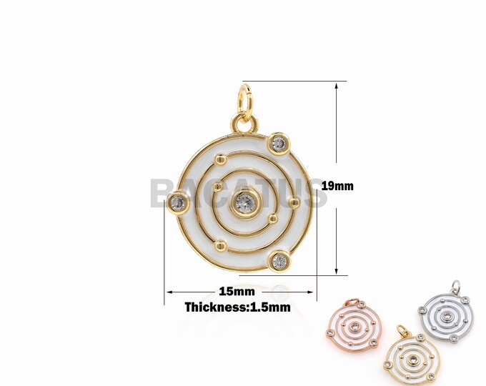 1PCS Solar SystemPendant White EnamelJewelry Suitable for Bracelet Necklace Jewelry Making Supplies Cubic Zirconia Round Pendant 19x15x1.5mm