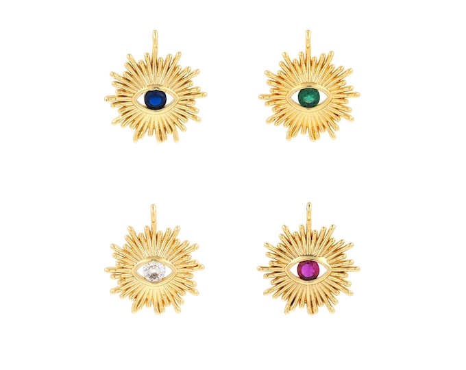 18K Gold Filled Devil Eye Pendant,Gold Dainty Sun Charms,CZ Simple Charm Bracelet Necklace for DIY Jewelry Making Supply