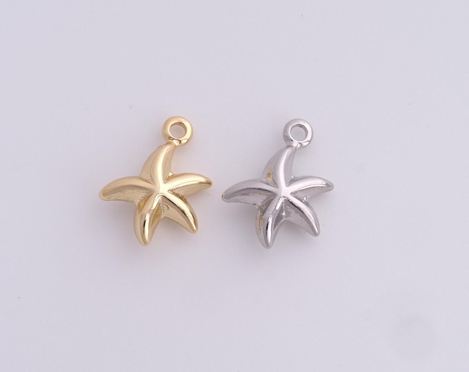 18K Gold Filled Starfish Pendant,Gold Dainty Starfish Charms,Starfish Charm Bracelet Necklace for DIY Jewelry Making Supply,15x11x4.6mm