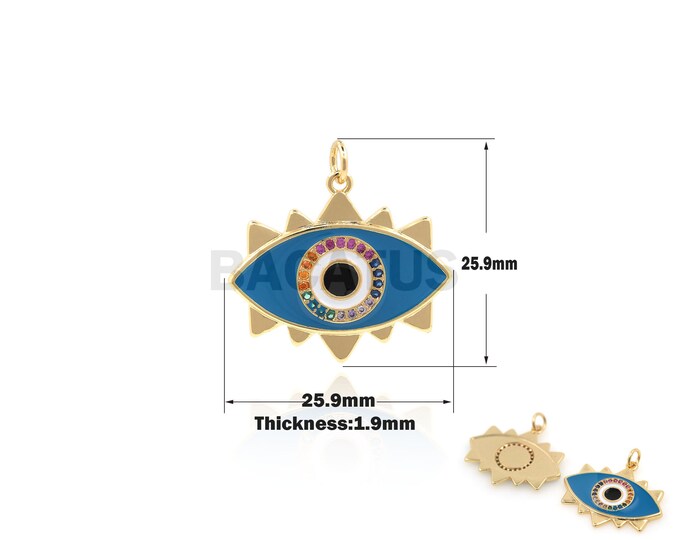 1PCS,Eye Pendant Greek Eye Pendant Turkish Eye Charm Greek Eye Charm Pendant Charm Necklace Pendant Cubic Zirconia 25.9x25.9x1.9mm