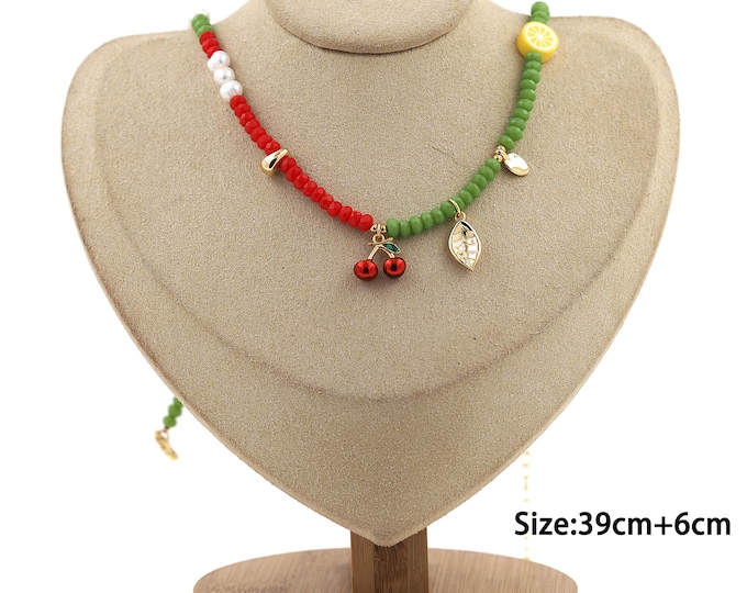18K Gold Filled Cherry Necklace,Tail Chain Necklace,Lobster Clasp Necklace,pearl necklace,Gift for Her