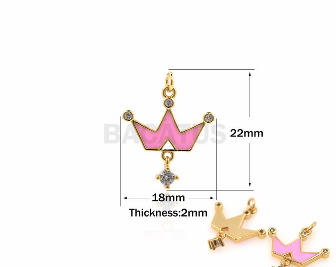 1PCS Mini Crown Pendant Golden Crown Pendant Enamel Crown Necklace Suitable for Jewelry Making Supplies Micro-inlaid Single Zircon 22x18x2mm