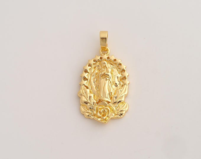 18K Gold Filled Virgin Mary Charm,Dainty Religious Pendant,Catholic Pendant ,DIY Jewelry Supplies,33x17.3x3.8mm