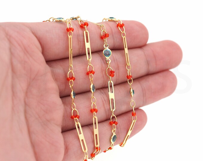 Micropavé CZ Dainty Chain, Gem Chain,18K Gold Filled Round Chain, Unfinished Necklace, Welded Chain, Zircon Chain,15x2.7x0.5mm