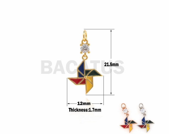1PCS  Micro-Paved Enamel Windmill Pendant, Windmill Necklace, Colorful Windmill Pendant, DIY Jewelry Making Supplies 21.5×12×1.7mm