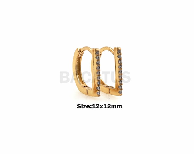 1Pair D-Shaped Earrings Ladies Trendy D-Shaped Earrings 18K Gold Filled Cubic Zirconia Gold Ring Earrings 12x12mm