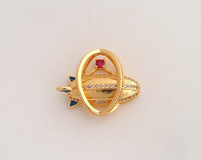 18K Gold Filled Airship Charm,Dainty Airship Pendant,CZ Airship Pendant ,DIY Jewelry Supplies,23.3x28.6x8.5mm