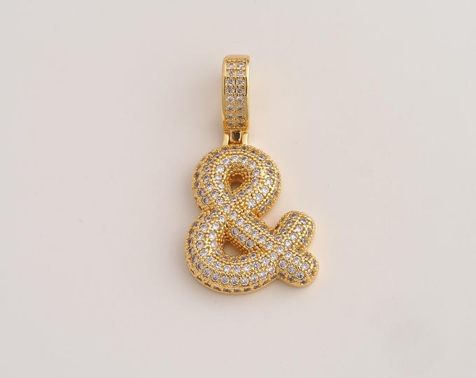 18K Gold Filled Ampersand Charm,Dainty Symbol Pendant,CZ & Symbol Pendant ,DIY Jewelry Supplies,38.4x20x4.2mm