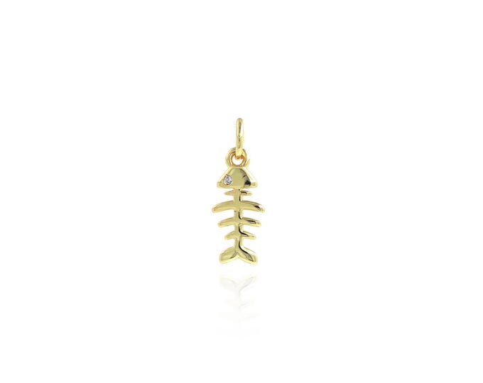 5 pcs Fishbone Pendant,18K Gold Filled Fishbone Necklace, Micropavé CZ Fishbone Pendant, DIY jewelry Making Accessories,17.5x6.4x1mm
