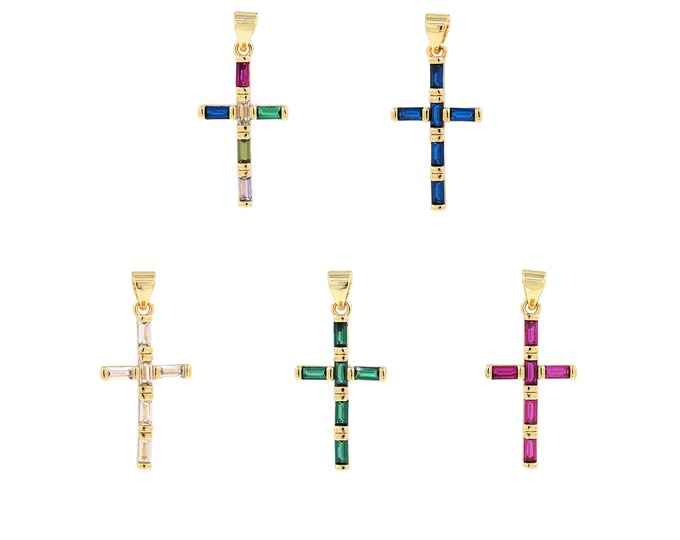 18K Gold Filled Cross Pendant,Gold Dainty CZ Religion Charms,Christian Charm Bracelet Necklace for DIY Jewelry Making Supply