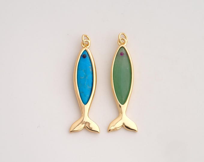 18K Gold Filled Fish Charm,Dainty Marine Life Pendant,Fish Pendant ,DIY Jewelry Supplies,42x12x3.5mm