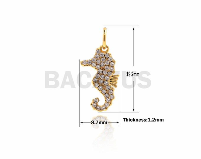 1PCS CZ Micro Pave Seahorse Pendant, Sea Pendant, Seahorse Charm, Seahorse Necklace, DIY Jewelry Making Supplies 19.2x8.7x1.2mm