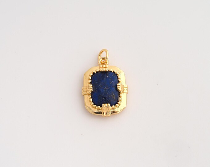 18K Gold Filled Natural Stone Charm,Dainty Energy Stone Pendant,Square Stone Pendant ,DIY Jewelry Supplies,22.8x14.3x5mm