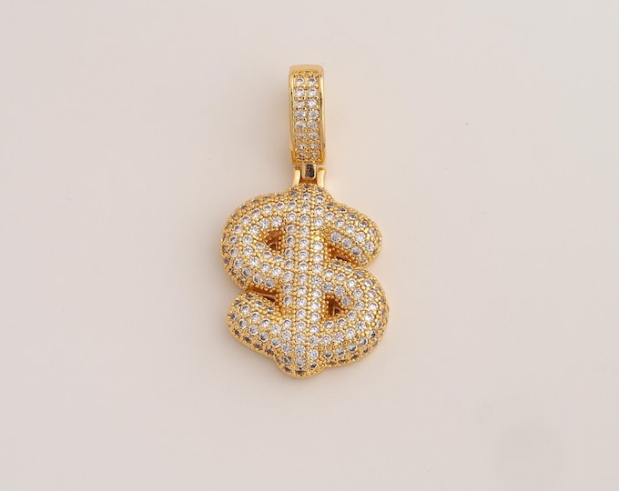 18K Gold Filled Dollar Sign Charm,Dainty Symbol Pendant,CZ Dollar Symbol Pendant ,DIY Jewelry Supplies,38x19x4.2mm