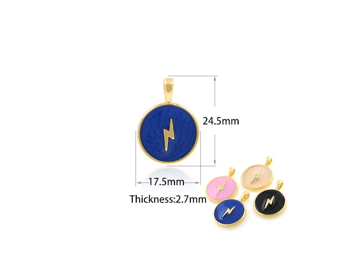 1Pcs Exquisite 18K Gold Filled Lightning Charm Gold Round Enamel Charm Lightning Amulet Enamel Charm DIY Production 17.5x24.5x2.7