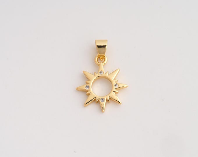 18K Gold Filled Sun Charm,Dainty Celestial Pendant,CZ Sunburst Pendant ,DIY Jewelry Supplies,22.2x14.5x1.7mm
