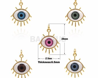 1 STK,Augen Anhänger 18k Gold filled Emaille Auge Glücks auge Passend für Armband Halskette Schmuck Waren Auge Charm 25x17,5x6,5mm