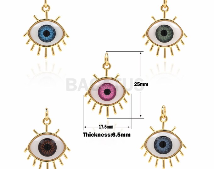 1PCS,Eye Pendant 18k Gold Filled Enamel Eye Lucky Eye Suitable for Bracelet Necklace Jewelry Goods Eye Charm 25x17.5x6.5mm