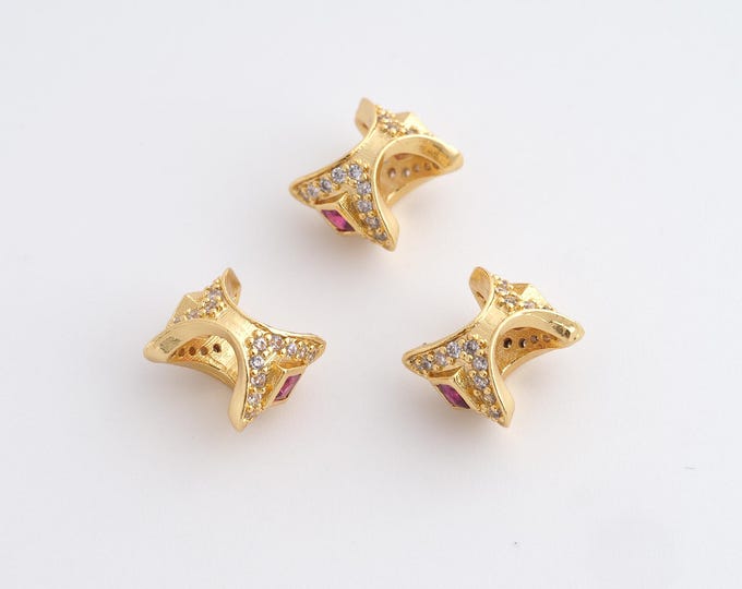 1 PCS 18K Gold Filling Triangular Beads, Straight Beads, Three Dimensional Triangular Perforated Beads, DIY Bracelet, Necklace, 8.7x8mm