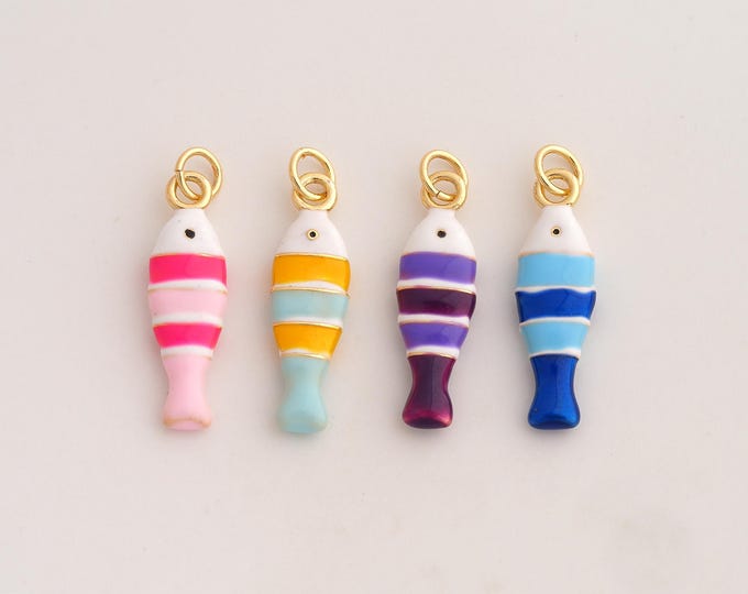 18K Gold Filled Fish Charm,Dainty Enamel Marine Life Pendant,Fish Pendant ,DIY Jewelry Supplies,27x7x3.2mm