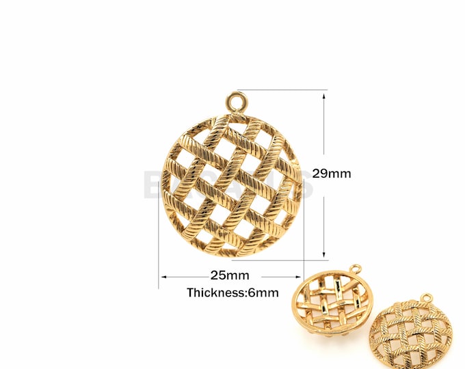 1PCS Woven Pendant Round Mesh Necklace Jewelry 18K Gold Filling Suitable for Bracelet Necklace Jewelry Making Supplies 29x25x6mm