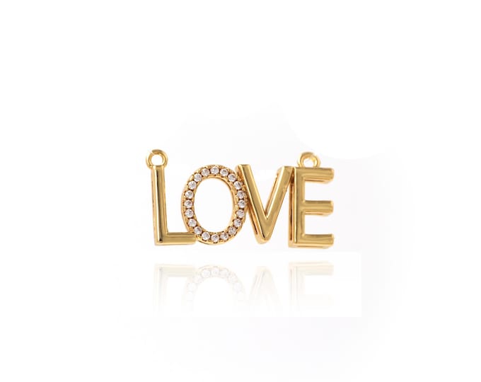 Letter LOVE Pendant 18K Gold Filled Heart Pendant Letter Charms,Word Pendant,DIY Jewelry Making Supplies,13.8x27x3.4mm