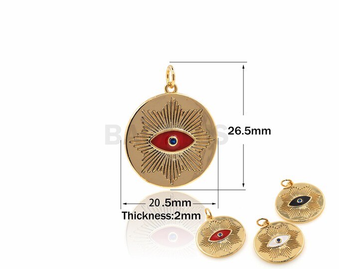 1PCS Round Enamel Magic Eye Pendant 18K Full Gold Eye Pendant DIY Jewelry Making Accessories Enamel Charm Coin Jewelry 26.5x20.5x2mm