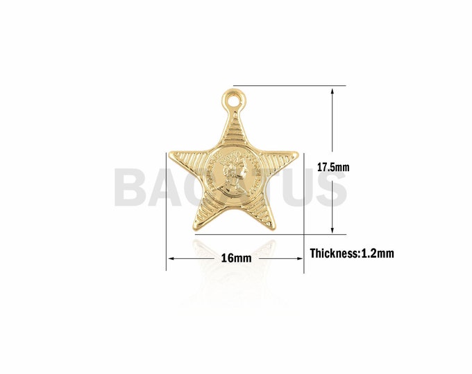 1PCS Five-Pointed Star Coin Pendant, Star Elizabeth Pendant, Gold Elizabeth Necklace, Coin Charm, Star Charm, Elizabeth Charm 17.5×16×1.2mm